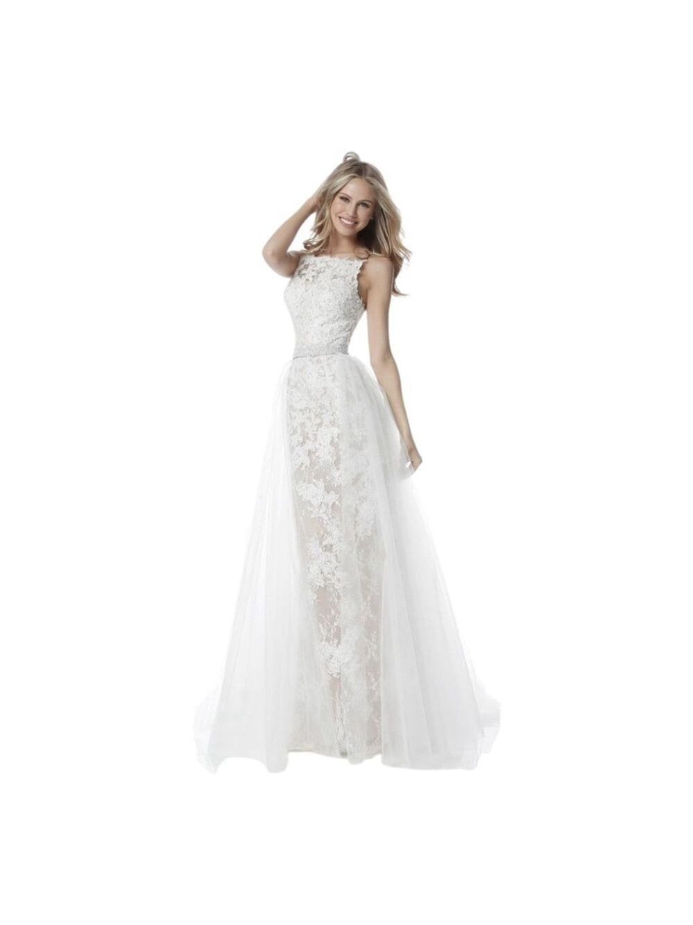 Sherri Hill Ivory Nude Lace Wedding Dress US 10 - Picture 4 of 15